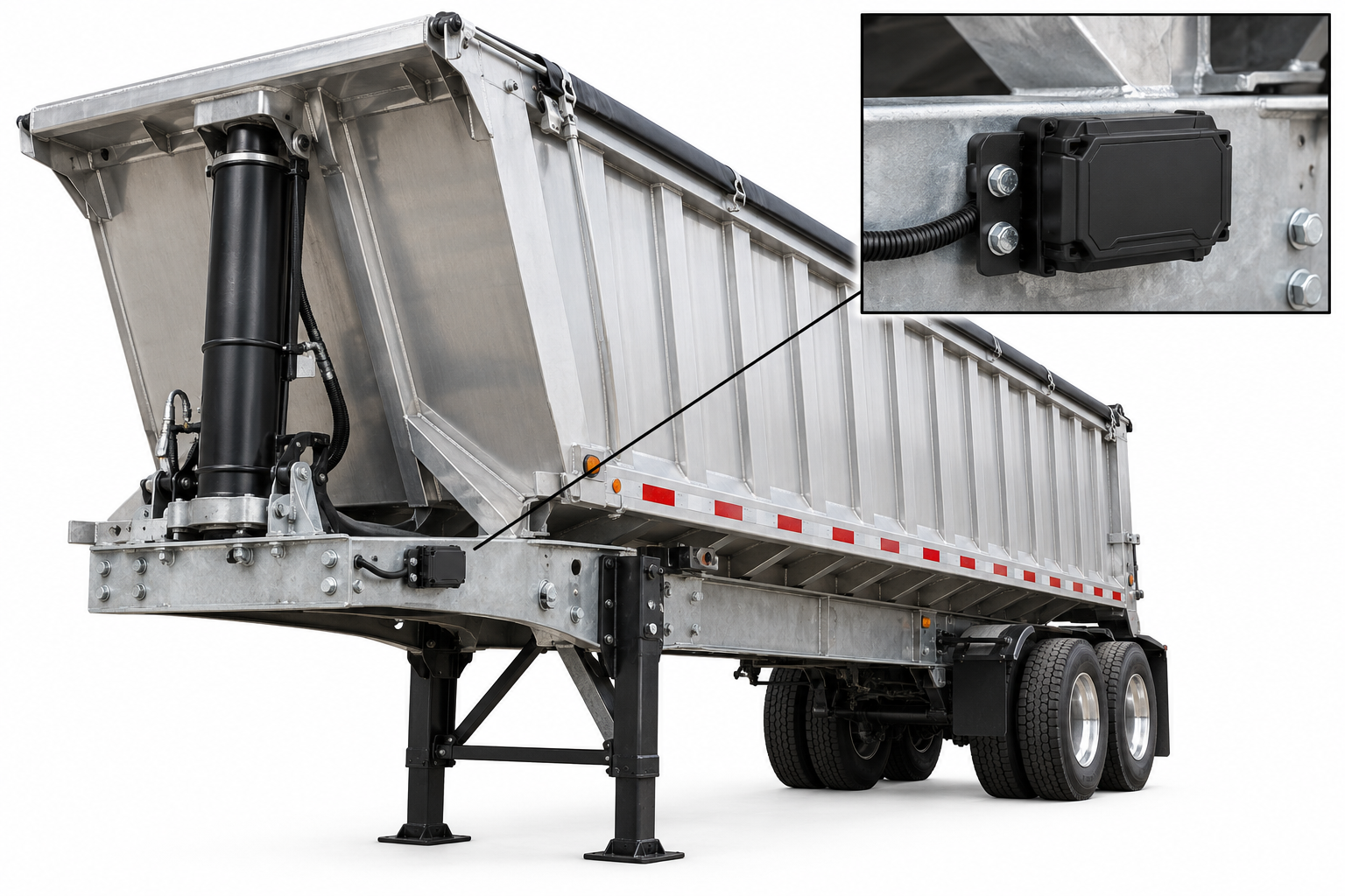 End dump with GPS tracker mounting spot shown in close-up