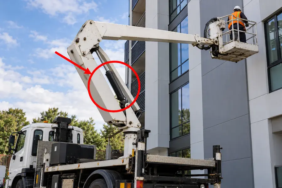 Illustration of aerial lift truck with the monitored part marked