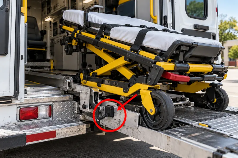 Illustration of ambulance gurney with the monitored part marked