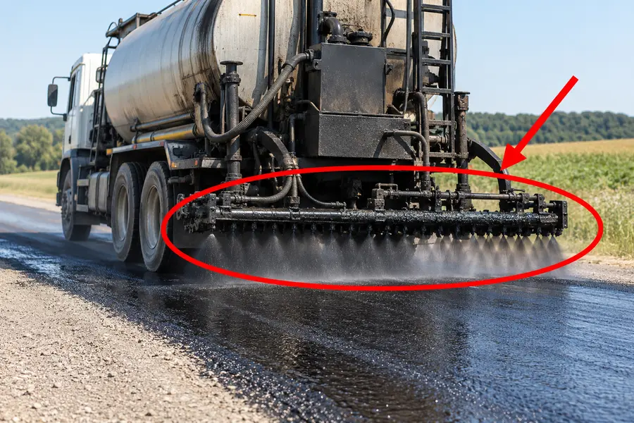 Illustration of asphalt distributor with the monitored part marked