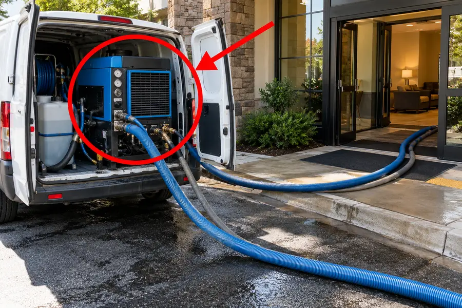 Illustration of carpet cleaning van with the monitored part marked