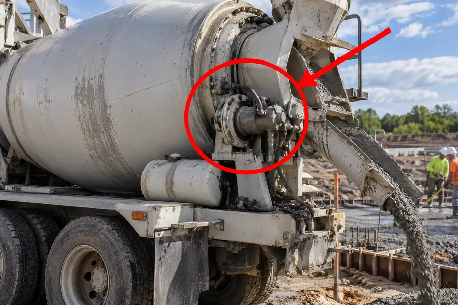 Illustration of concrete mixer with the monitored part marked