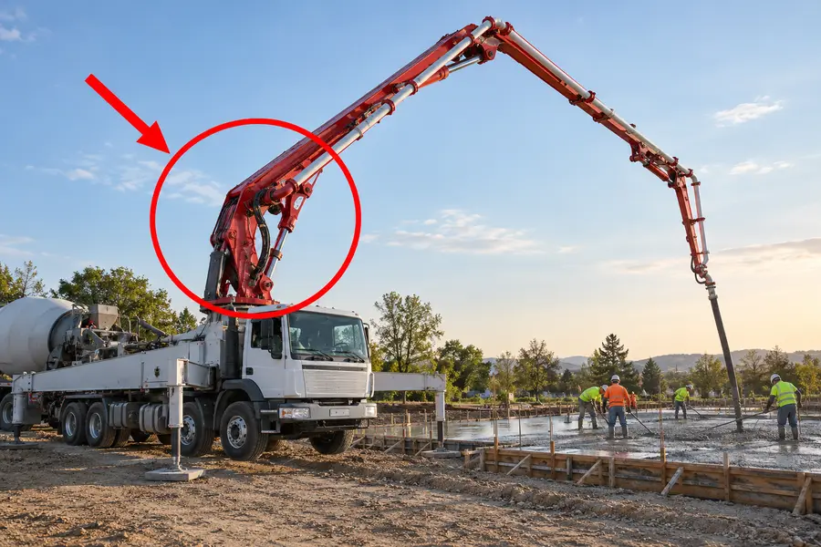 Illustration of concrete pump truck with the monitored part marked