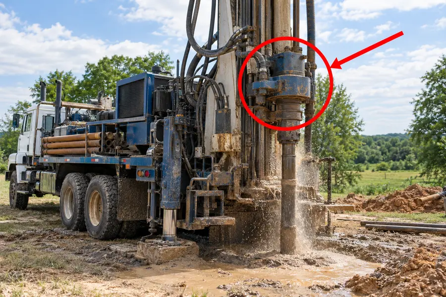 Illustration of drilling rig truck with the monitored part marked