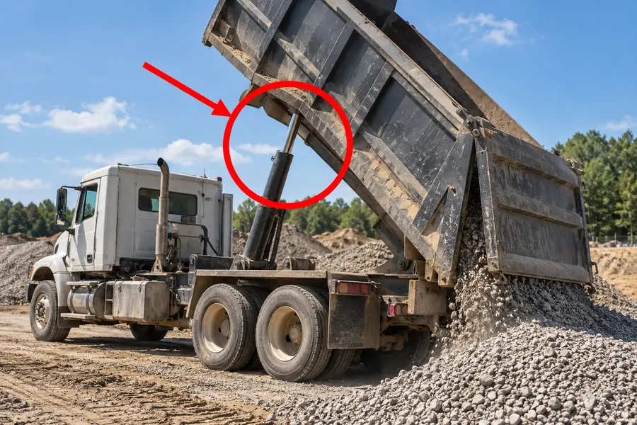 Illustration of a dump truck with the monitored part marked