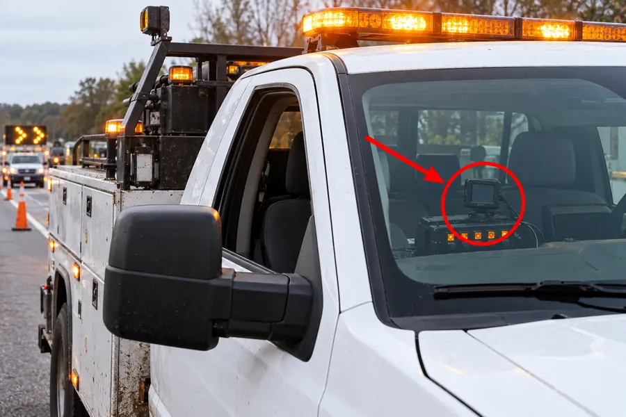 Illustration of emergency lights with the monitored part marked