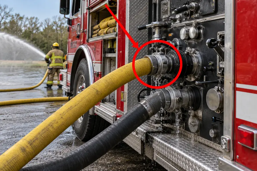 Illustration of fire truck pump with the monitored part marked
