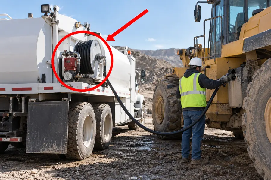 Illustration of fuel and propane delivery truck with the monitored part marked
