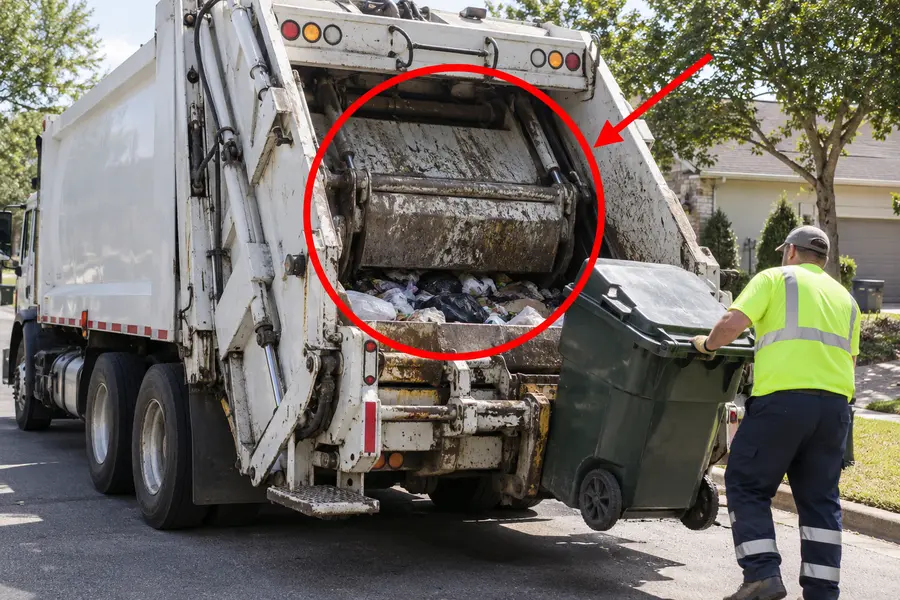 Illustration of a rear loader garbage truck with the monitored part marked
