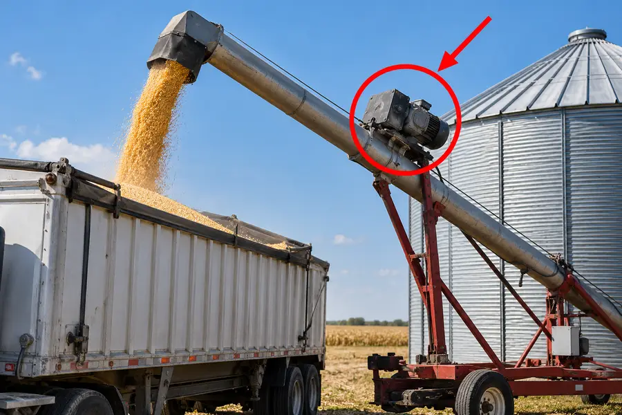 Illustration of grain auger with the monitored part marked