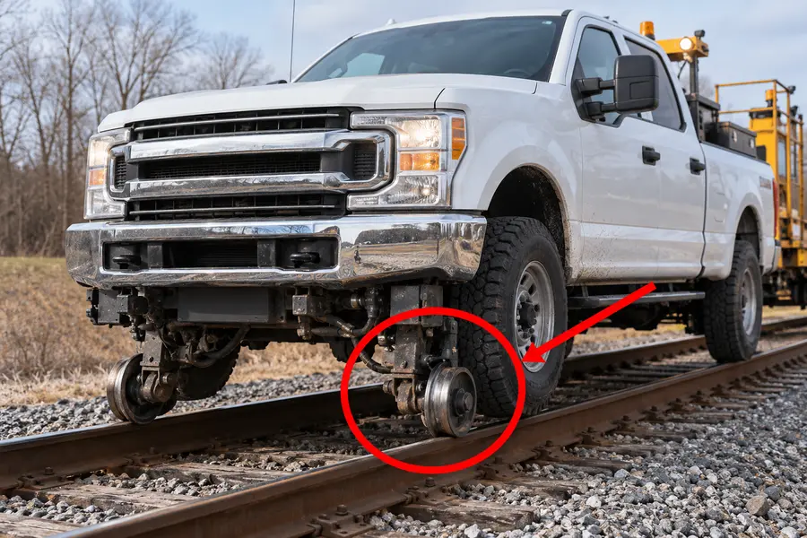 Illustration of hi-rail truck with the monitored part marked
