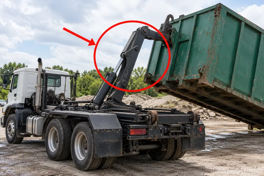 Illustration of hooklift truck with the monitored part marked