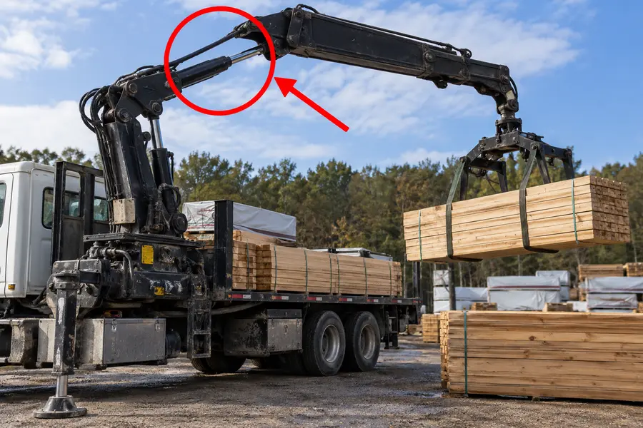 Illustration of knuckle boom loader with the monitored part marked
