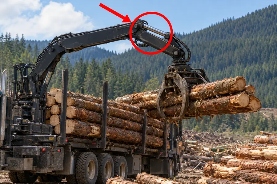 Illustration of a log loader with the monitored part marked