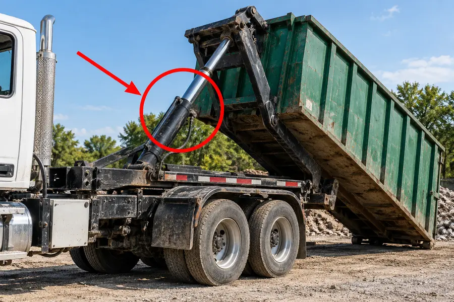 Illustration of roll-off truck with the monitored part marked