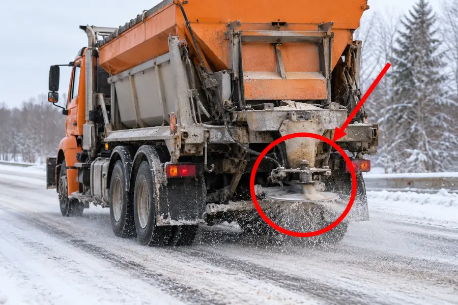 Illustration of a salt and sand spreader with the monitored part marked