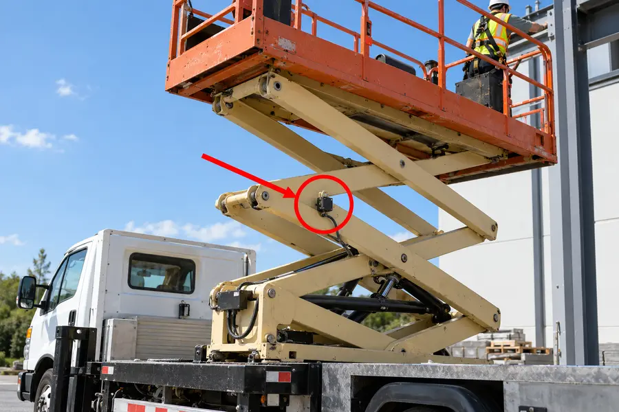 Illustration of scissor lift truck with the monitored part marked