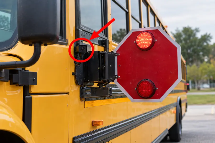 Illustration of a stop arm with the monitored part marked