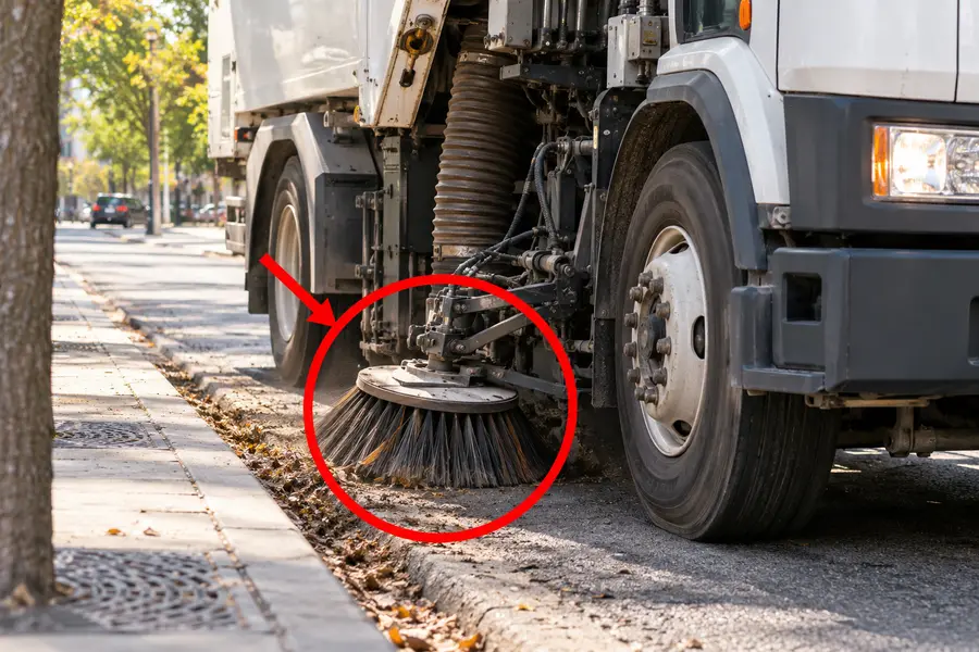 Illustration of street sweeper with the monitored part marked