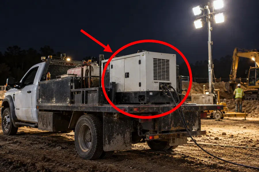 Illustration of truck mounted generator with the monitored part marked