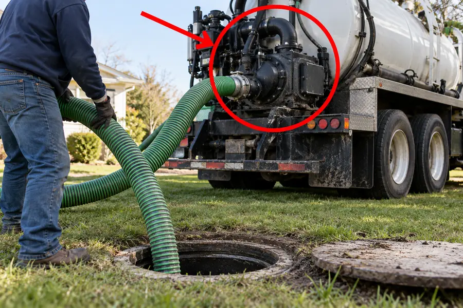 Illustration of vacuum and septic truck with the monitored part marked