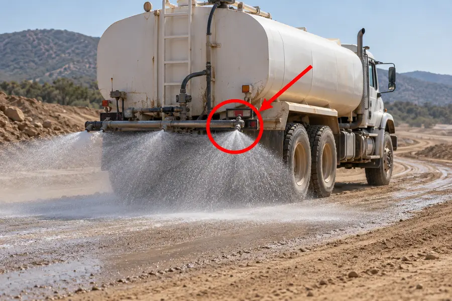 Illustration of water truck with the monitored part marked