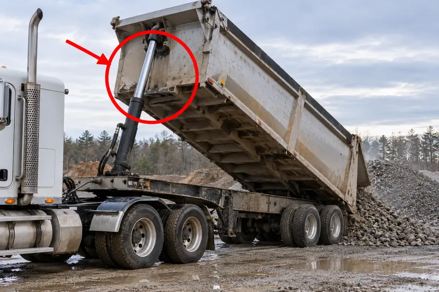 Illustration of a wet kit and dump trailer with the monitored part marked