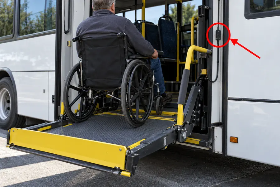 Illustration of a wheelchair lift with the monitored part marked