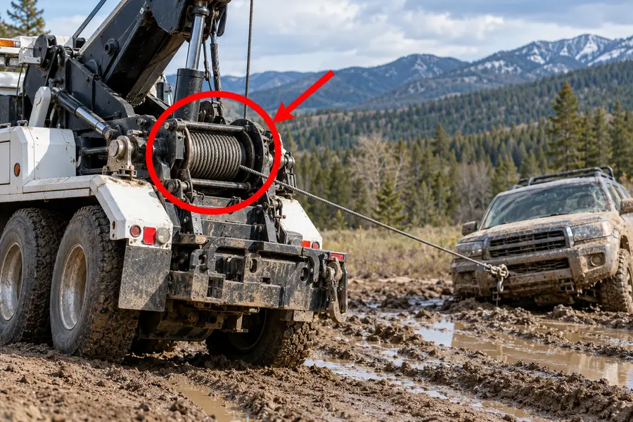 Illustration of winch truck with the monitored part marked