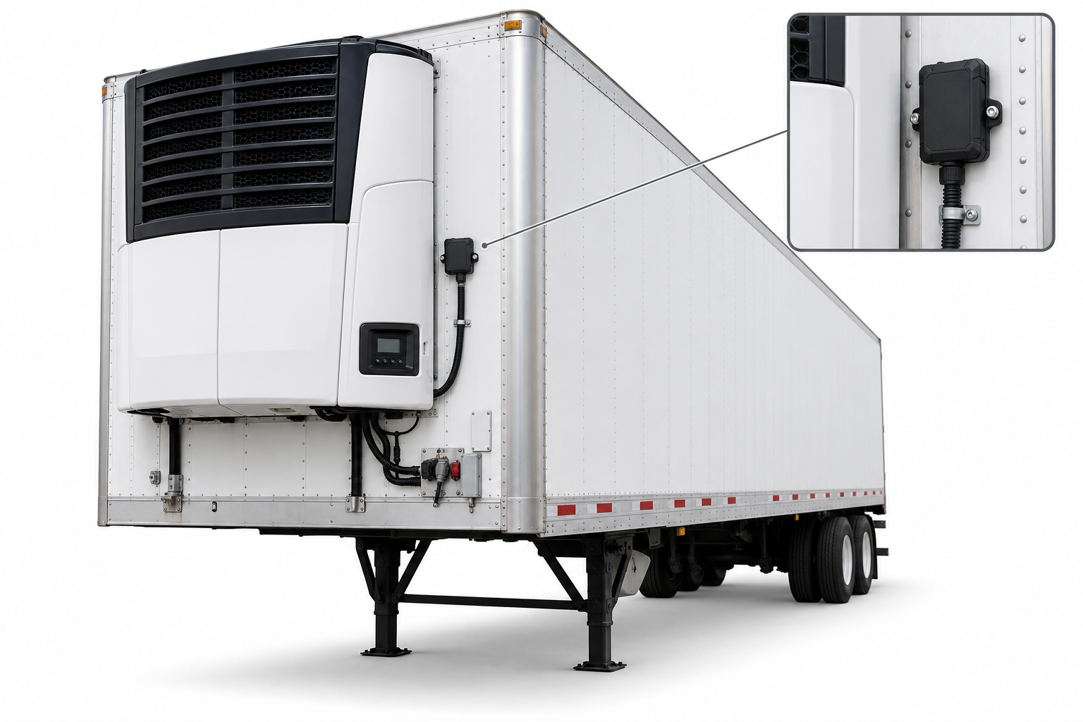 Refrigerated trailer with GPS tracker mounting spot shown in close-up