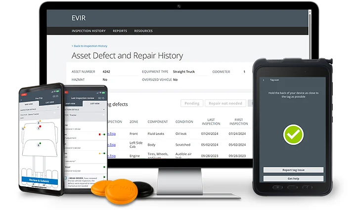 Zonar EVIR inspection on a phone and tablet